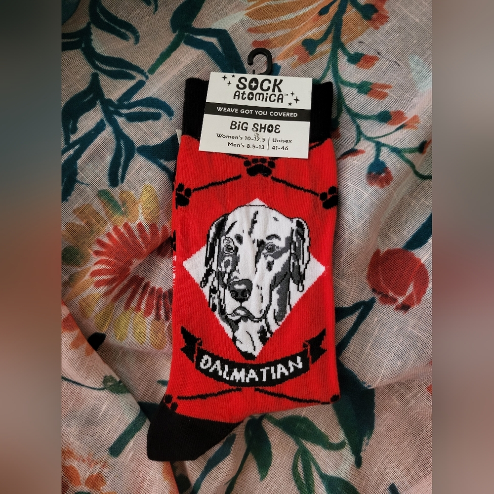 Sock Atomica Dalmatian Big Shoe Size Socks New